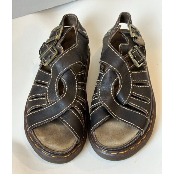 '90s Y2K Vtg Doc Dr Martens Platform Fisherman Sandals Brown Size 7 England Made - Picture 2 of 11